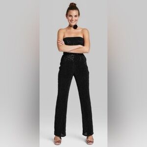 Black Women's Tube Sequin Mesh Jumpsuit - Wild Fable
